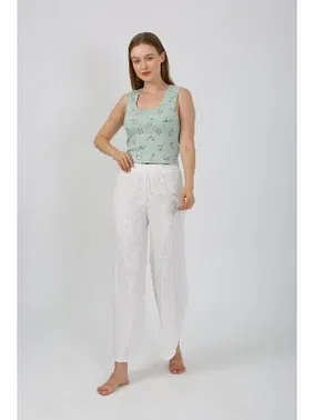 Akbeniz Bol Paça Pantolon Kalın Askılı Body 2li Kadın Takım Beyaz Akbeniz 4219 - Alternatif Görünüm